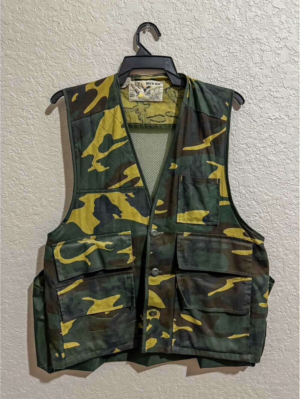 Vintage Duck Bay Camo Hunting Vest Mesh Back Game Bag Utility Cotton Duck